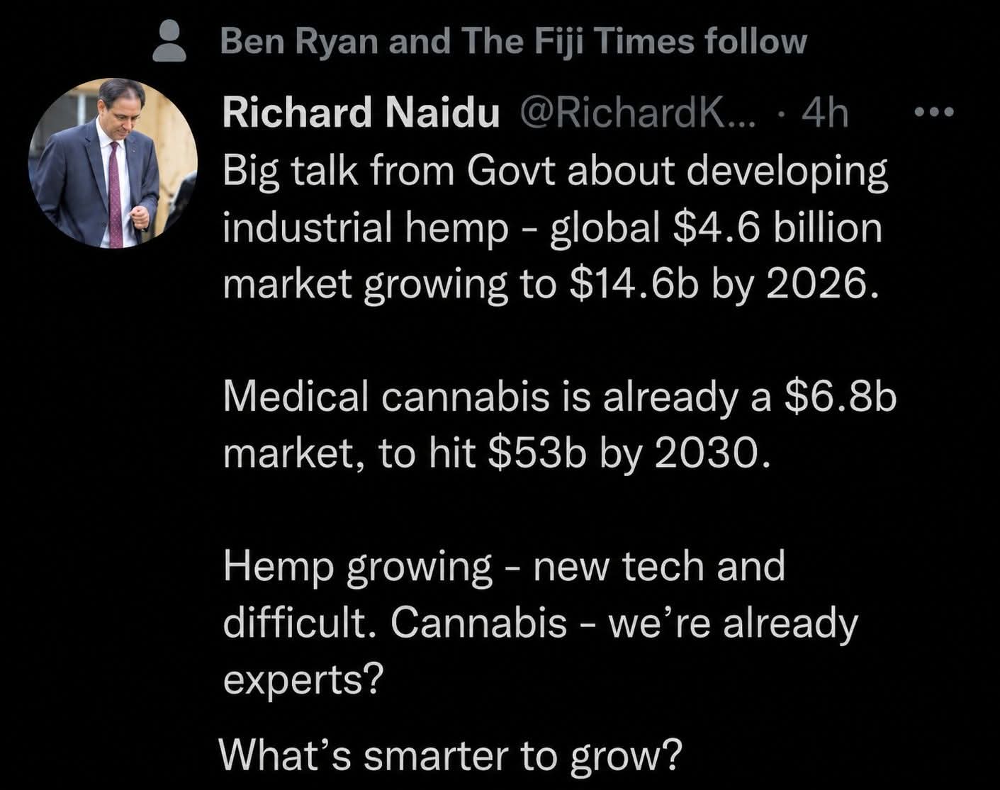 Public comment by Richard Naidu — On Fiji's hemp opportunity