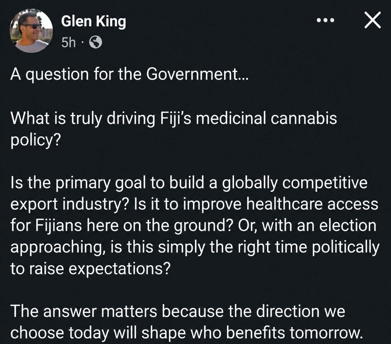 Public comment by Glen King — A question for Government